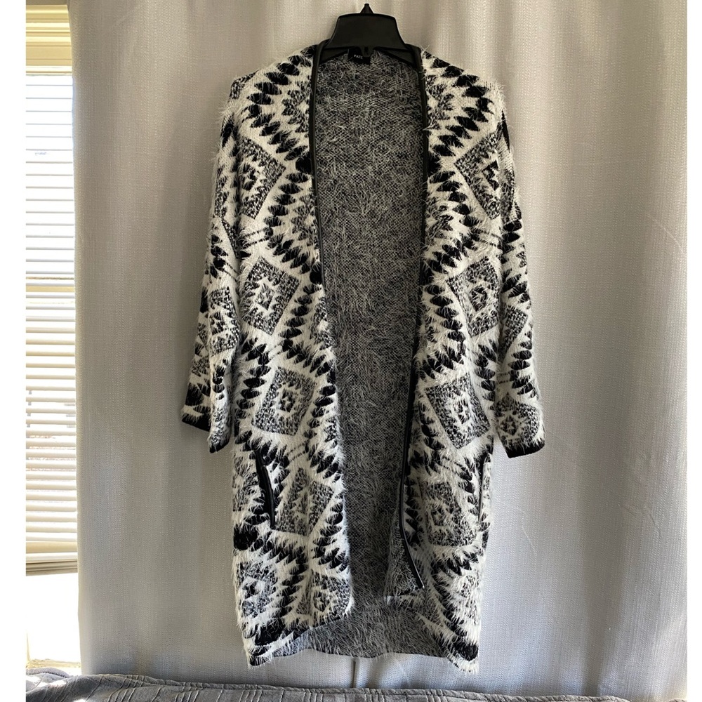Fate black and white long cardigan sweater